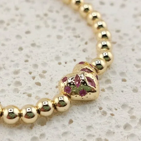 Kendra Scott Holland Gold Heart Stretch Bracelet in Pink Crystal/NWT - Picture 2 of 6